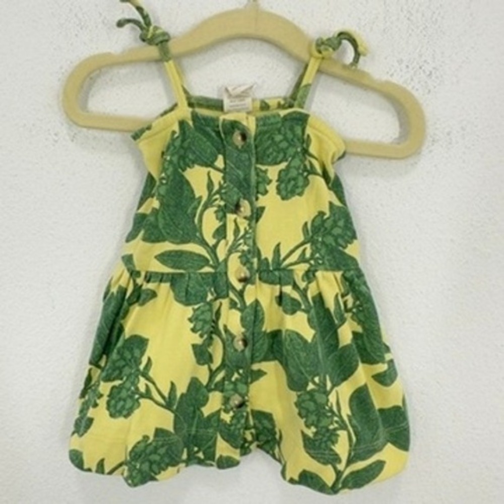Kate Quinn Baby Romper Dress 3-6M Yellow Green Floral Organic Cotton Sleeveless